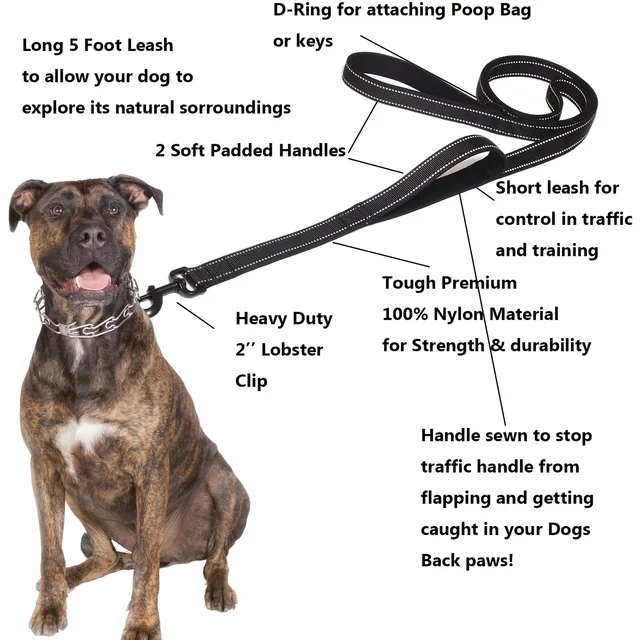 Dog Leashes Outdoor Travel Dog Training Chain Heavy Duty Double Handle Lead for Greater Control Safety Training Dual Handle 3