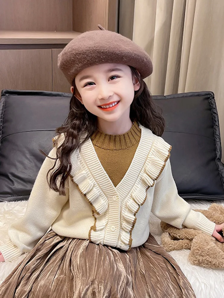 

Girl's Sweater Winter 2023 New Children Baby Clothes Western Style Underwear Knitted Top Pullover Thickened Autumn and Winter