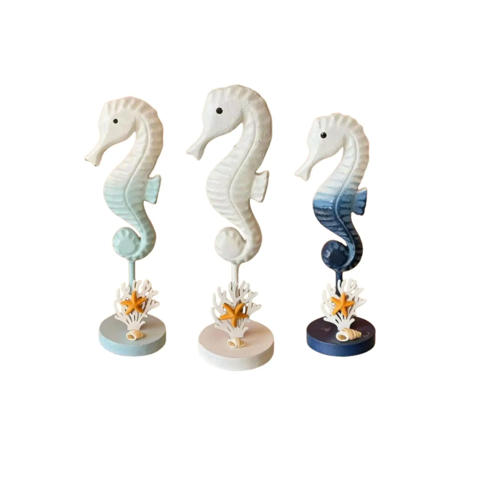 Beach Themed Seahorse Pendant Luxury Decorative Figurines Wooden Nautical Sculpture Sea Room Decor for Home Office