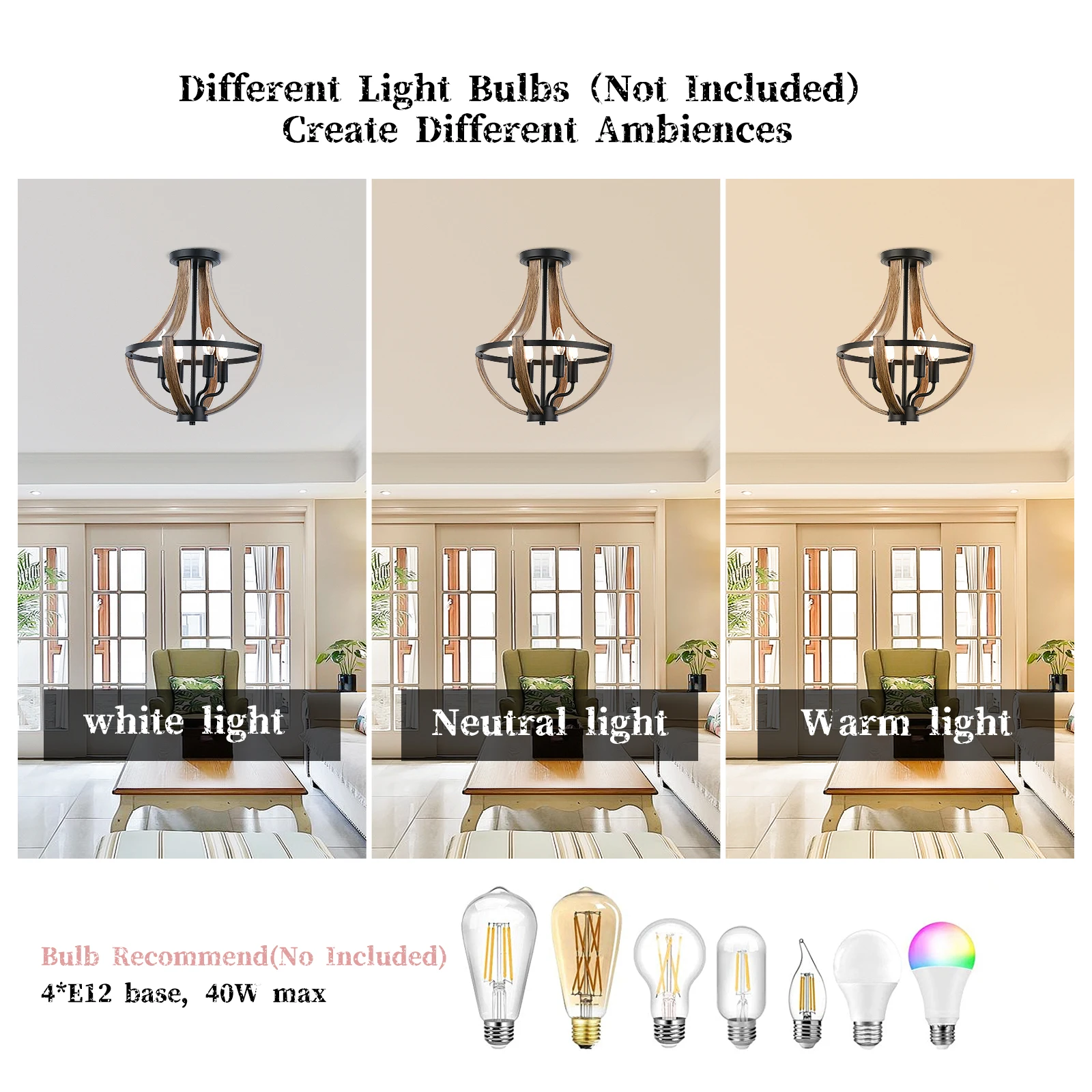 Lampadario Vintage A Corna Di Resina Con 4 Luci - Regolabile In Altezza, Stile Rustico Per Sala Da Pranzo E Caffè (E14)