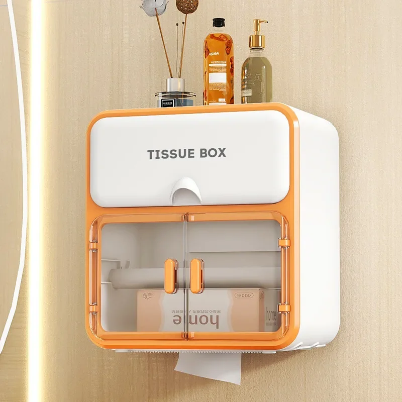 

Wall Mounted Bathroom Tissue Box Toilet Paper Holder Roll Paper Storage Box Double Layer Organizer Bathroom Accessories