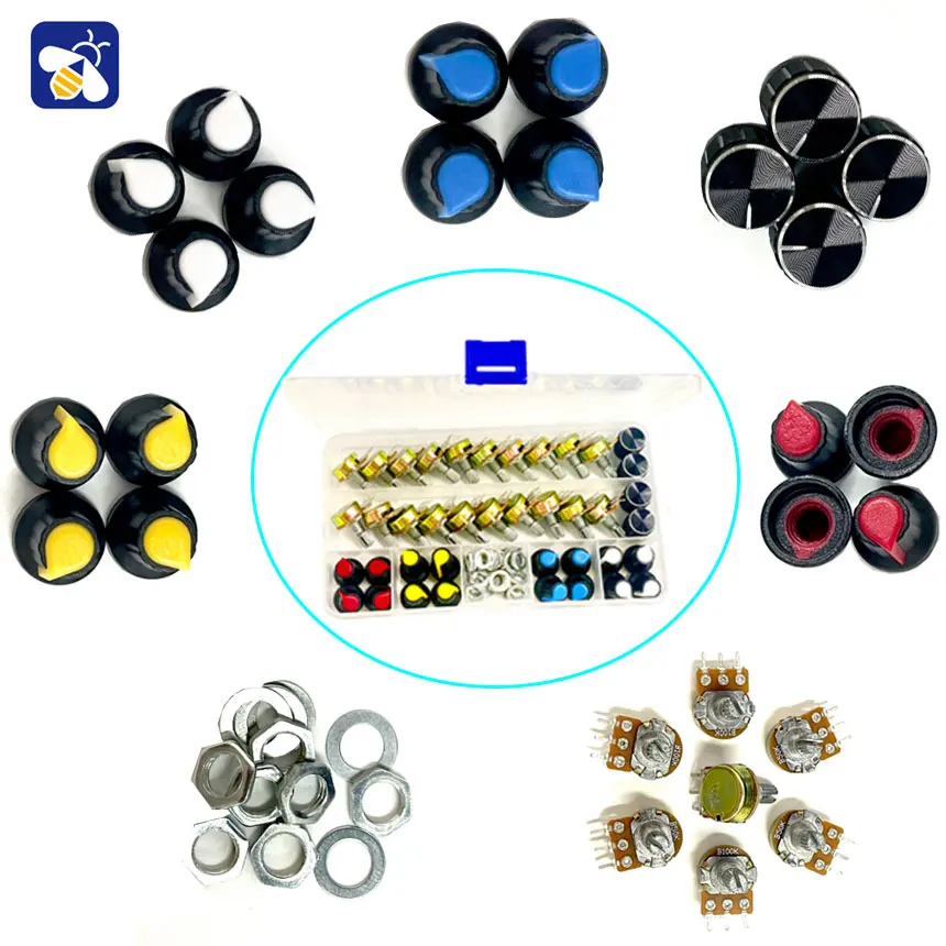 40PCS Potentiometers WH148 Single Kit Box 15MM potenciometro switch potentiometer knob Variable Resistors B5K 10K 20K 50K 100K
