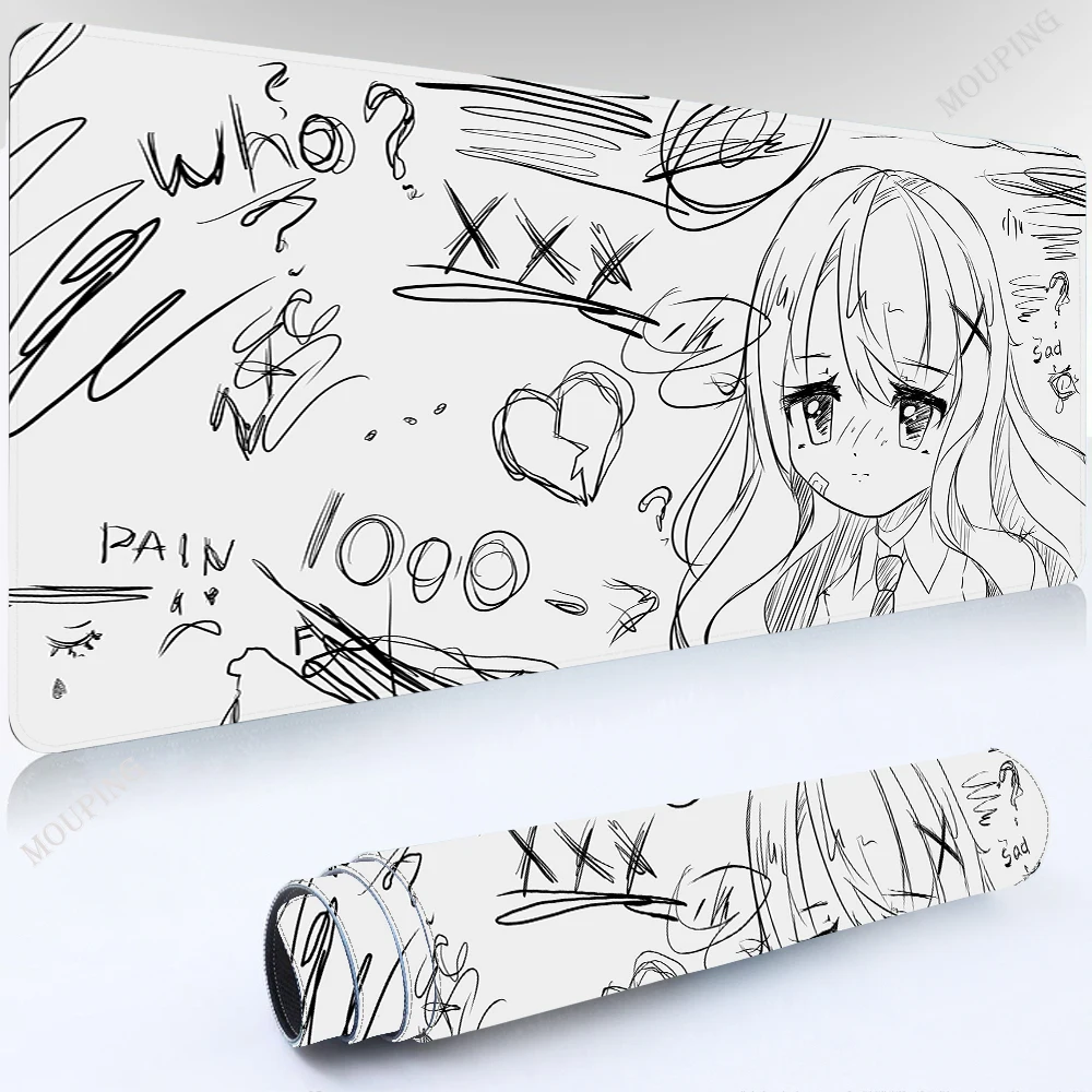Mausepad White Anime Mouse Mats Gaming Mat Pad on The Table Gamer Accessories Keyboard Pad Art Table Rug Desk Mat Mouse Carpet