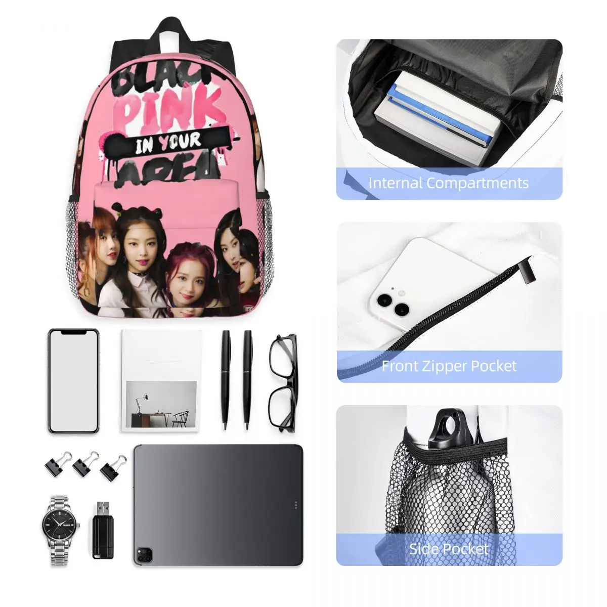 Love Pink Love Black New Fashion High Capacity Waterproof College Backpack Trendy Laptop Travel Book Bag 15inch 5