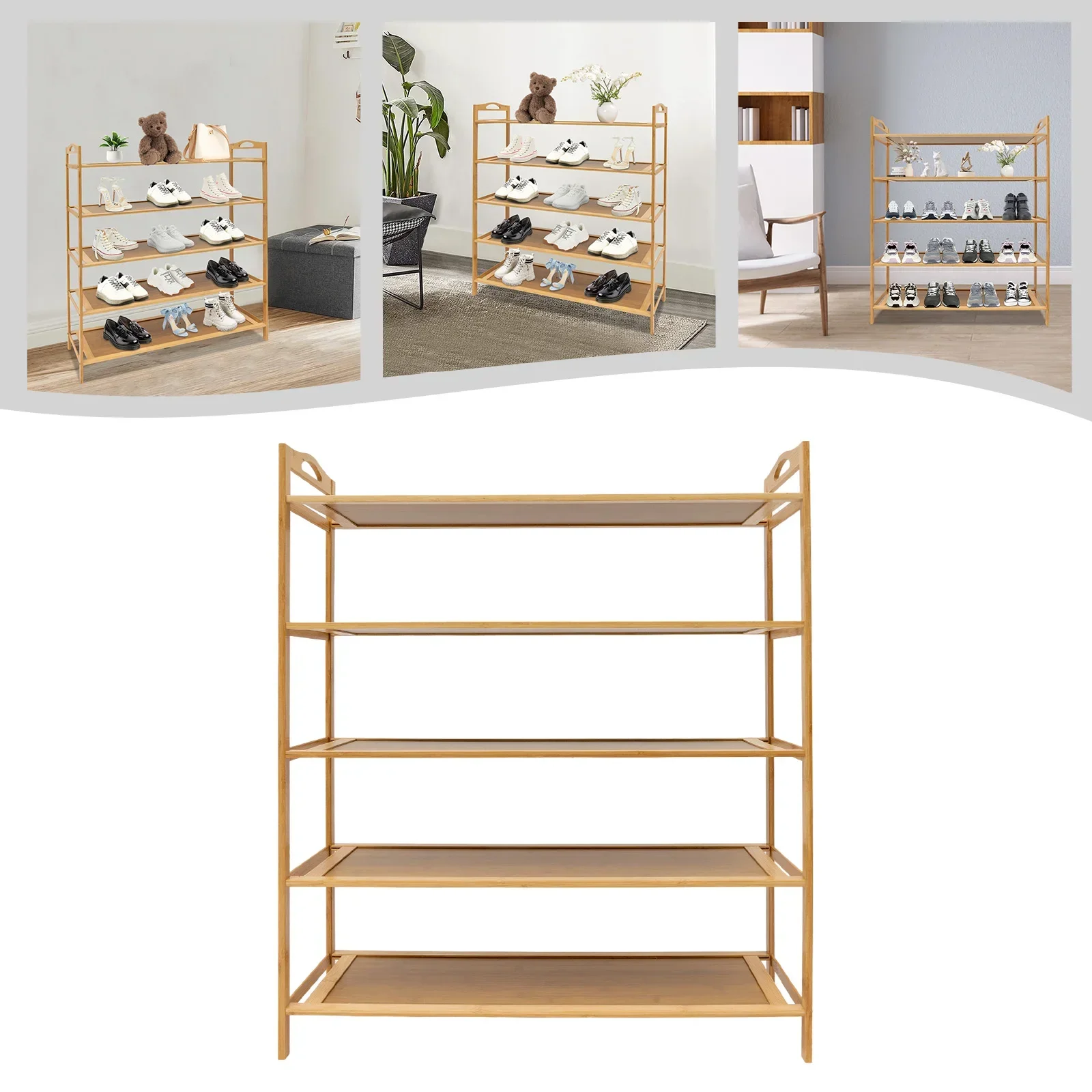 5-tier Bamboo Shoe Rack Multi-tier Shoe Storage Rack Free Standing Shoes Shelf Organizer 2