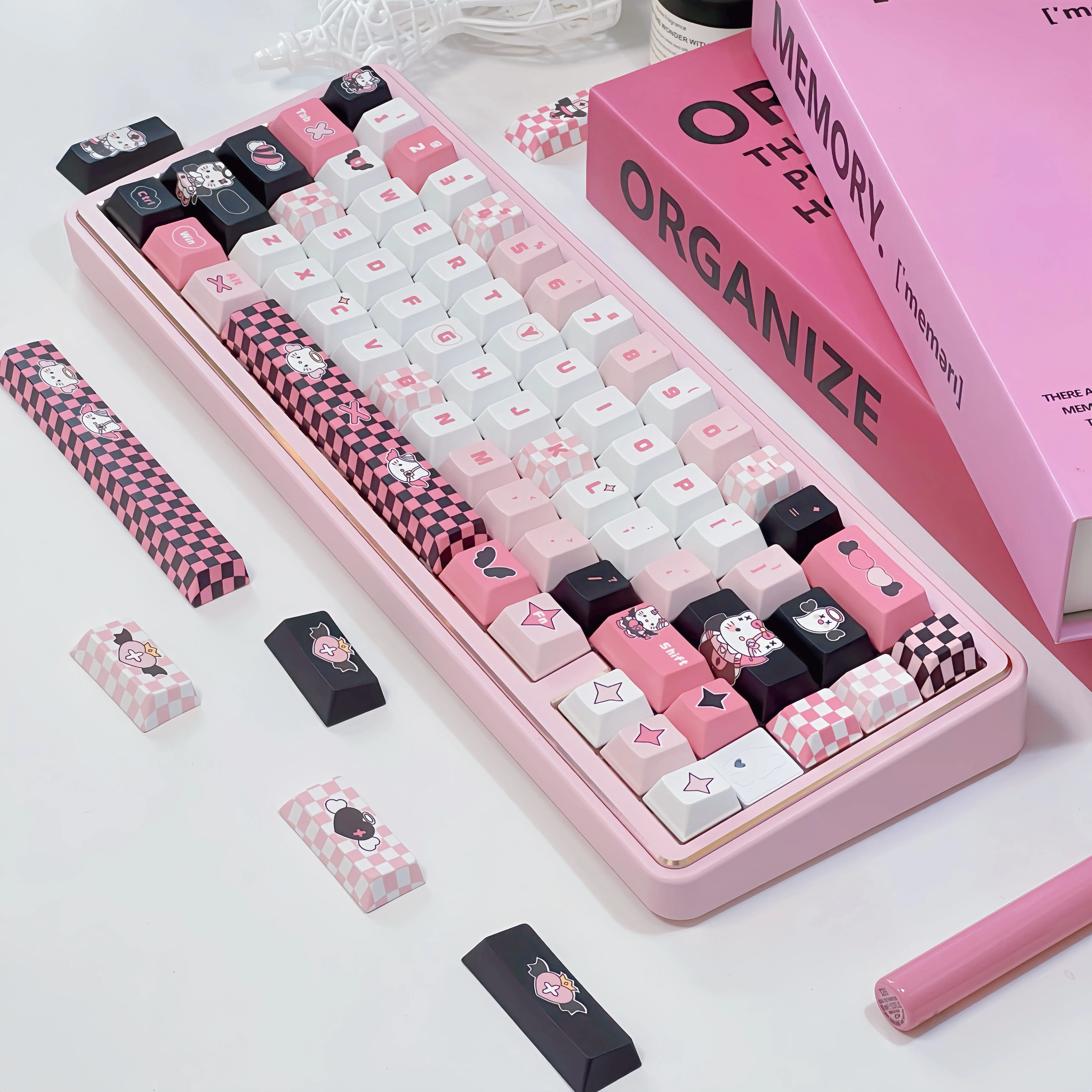 KT 고양이 키캡 MOA 귀여운 오리지널 블랙 파우더 볼캡 PBT 5면 열승화 68 75 84 87 98 108