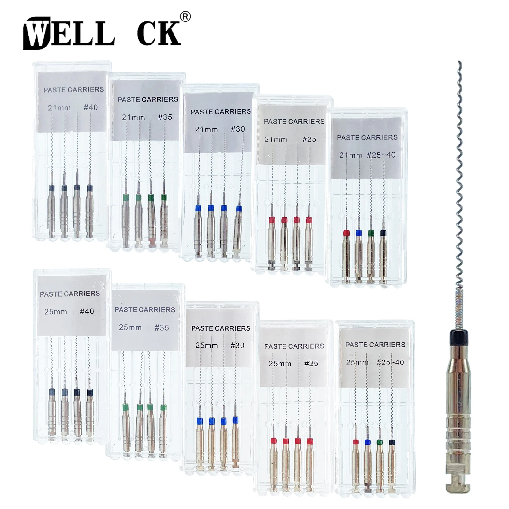 WELL CK 4pcs/Box 21/25mm 2540 Dental Rotary Paste Carriers Spiral