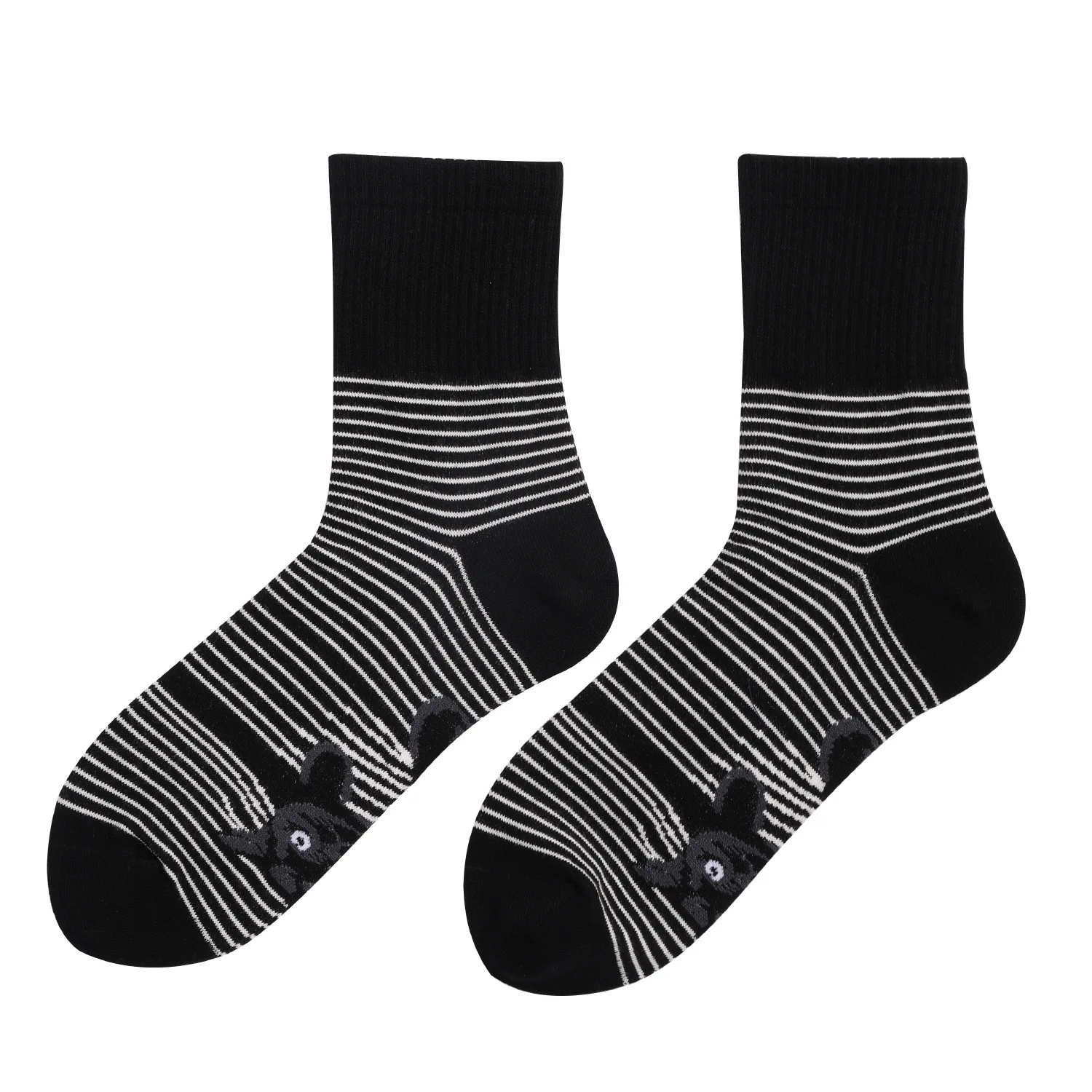 3 Pairs The New Men's Socks Black and White Striped Animal Cat Print Plus Size Men and Women In The Tube Socks Funny Socks