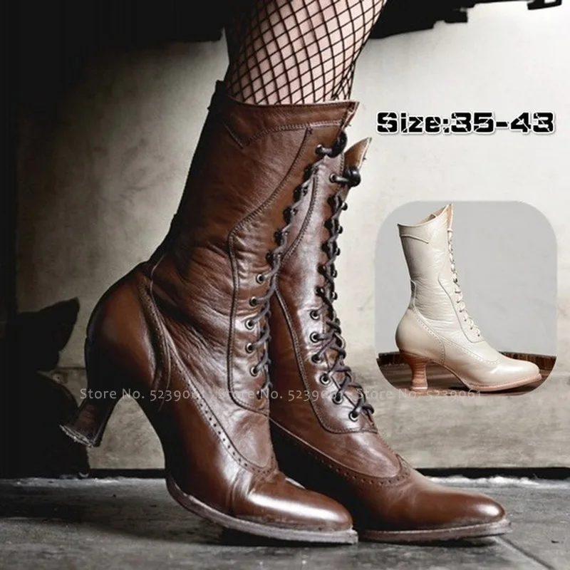 Women Vintage Medieval Boots Retro Cosplay High Martin Boots