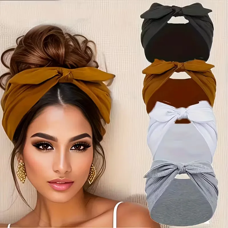 4 diademas con lazo para mujer, juego de accesorios para el cabello deportivos elásticos y suaves, diademas anchas, adecuadas para yoga, deportes y compras