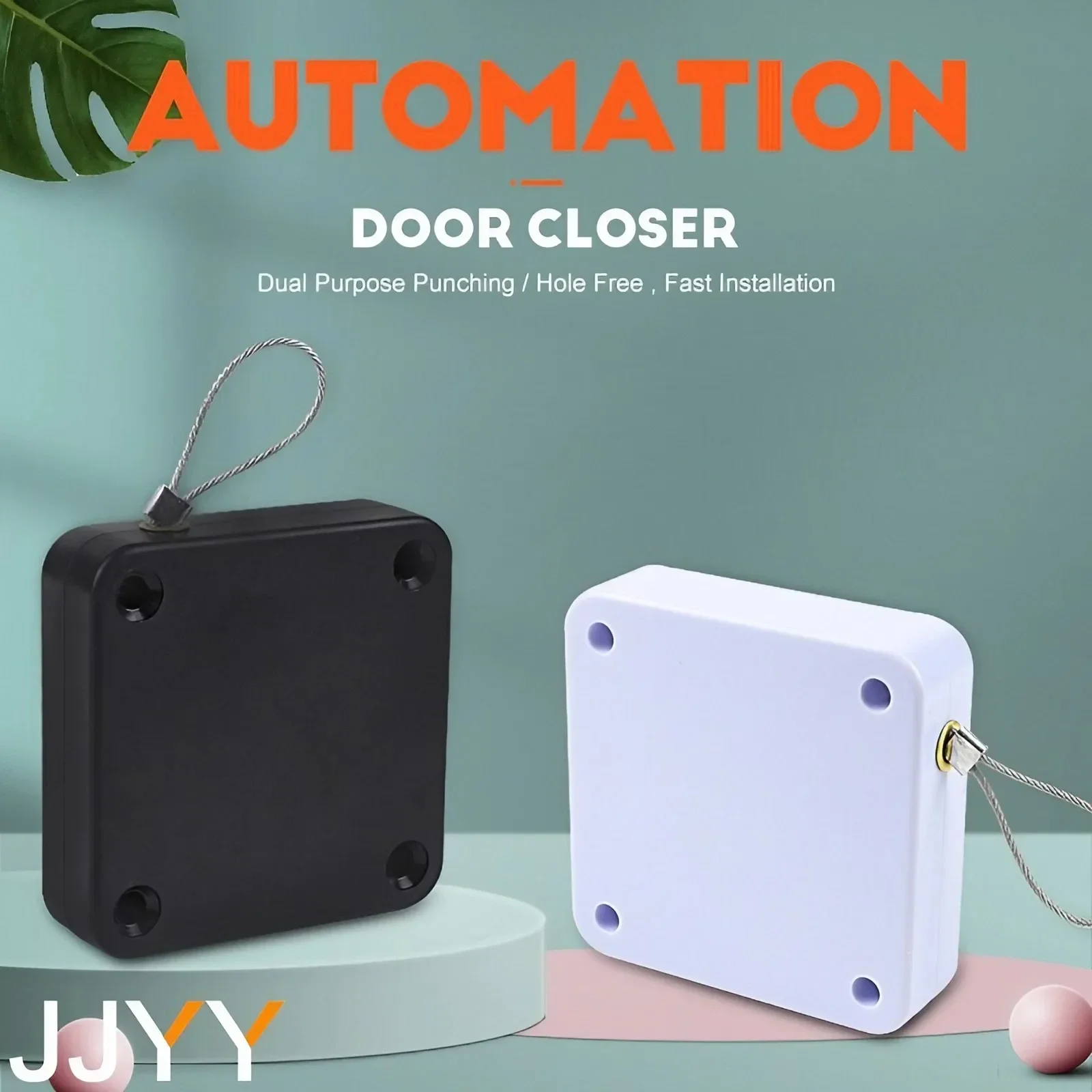 JJYY Punch Free Door Closer Telescopic Door Device Wooden Closed Sliding Wire Pull Rope Automatic Closing artifac door closer
