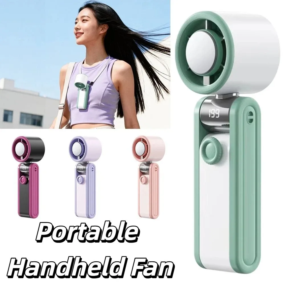 Compact Foldable Handheld Fan with Digital Display and Silent Operation