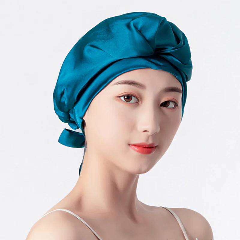 Birdtree 16MM 100%Natural Mulberry Silk Sleeping Cap 1 Layer Shower Nightcap Housework Cooking Haircare Bonnet Protector A34316M 5