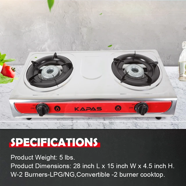 Outdoor u0026 Indoor Countertop Propane Stove, Double Burners with Gas Premium  Hose Backyard Kitchen, Camping Grill,