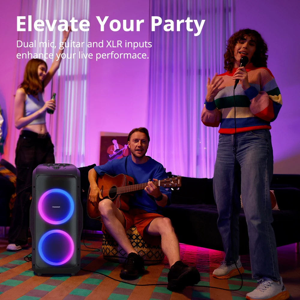 Tronsmart caixa som bluetooth Halo 300 caixa de som com luzes Bluetooth Party Speaker 240W com entrada de guitarra/mic/XLR, TWS, 20H de reprodução, rodas e alavanca oculta, do brasil, Dia dos Namorados