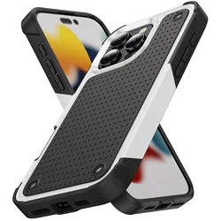 Hybrid Rugged Armor Shockproof Phone Case with Hard Plastic Frame and TPU Back Cover - iPhone 13 (White Black)