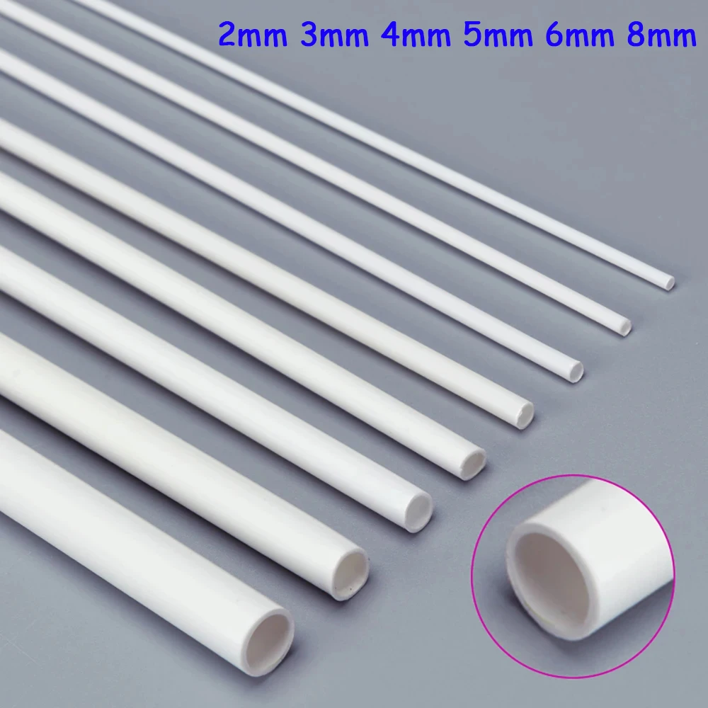 White ABS Round Hollow Pipe Tube 2mm 3mm 4mm 5mm 6mm 8mm Plastic Hard Hose 1-10pcs Length 25cm(250mm) DIY Model Crafts plastic tube
