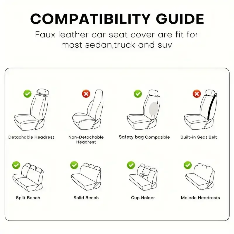 Car Seat Cover Universal 5-Seat Car Seat Covers Faux Leather Full Set Waterproof For All Models