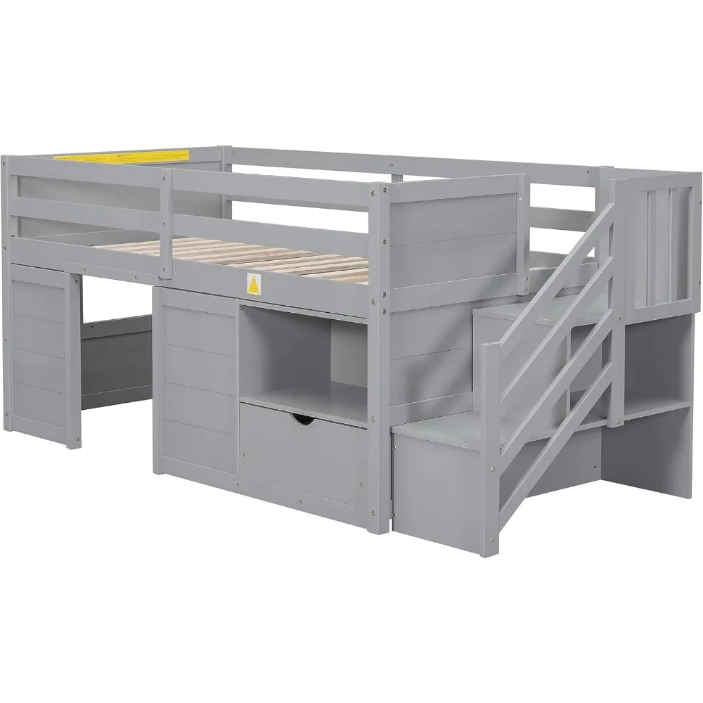 Children Beds, Twin Size Low Loft Bed for Kids, Wood Loft, Bed Is Made of Solid Pine, Particle Board, Plywood Side Rails 6