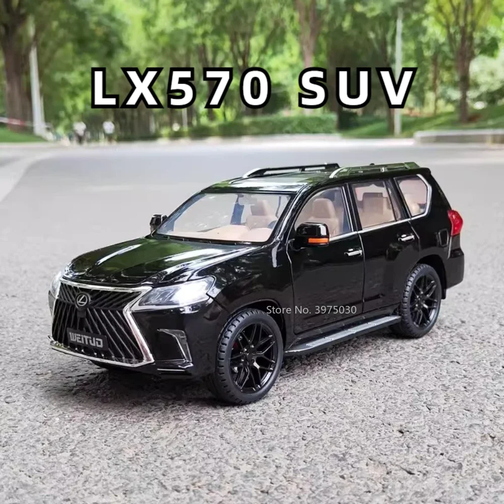 

1/18 LX570 SUV Alloy Diecast Large Scale Model Toy Simulation Off Road Vehicle with Sound Light Pull Back Decoration Child Gifts