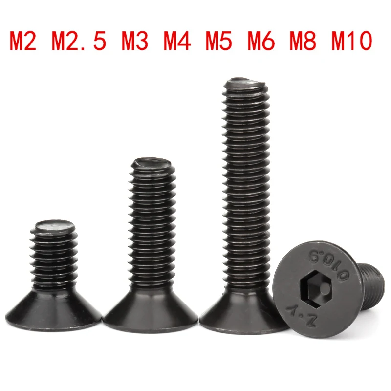 50pcs M5x25mm Black 10.9 Carbon Steel Flat Countersunk Head Hex Socket Screw 