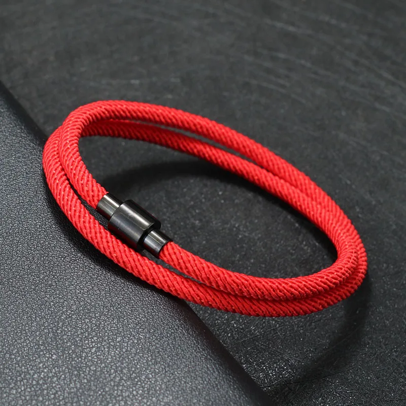 Stainless Steel Magnet Buckle Double Layer Cord Chain Bracelet