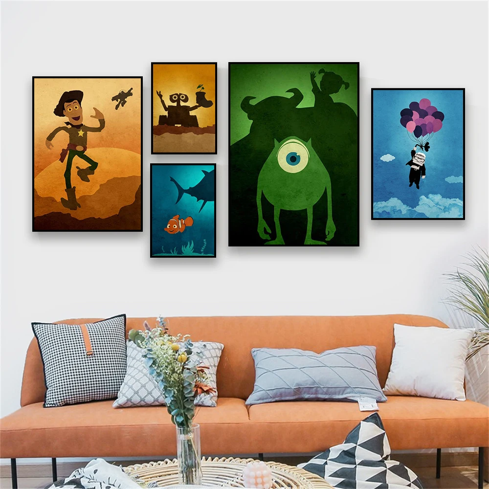 Vintage Disney Movie Finding Nemo Poster Pixar Minimalista Movie Art Prints Cartoon Monster Inc. Canvas Painting Kids Room Decor