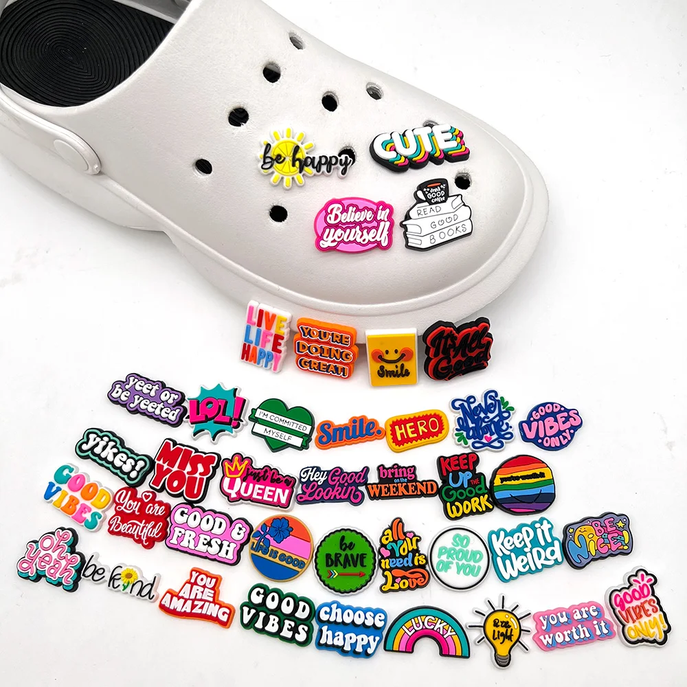 1Pcs English Alphabet Shoe Accessories Design PVC Phrase Letters Slippers  Buckles Clog DIY Croc Charms Jibz Clog Decoration