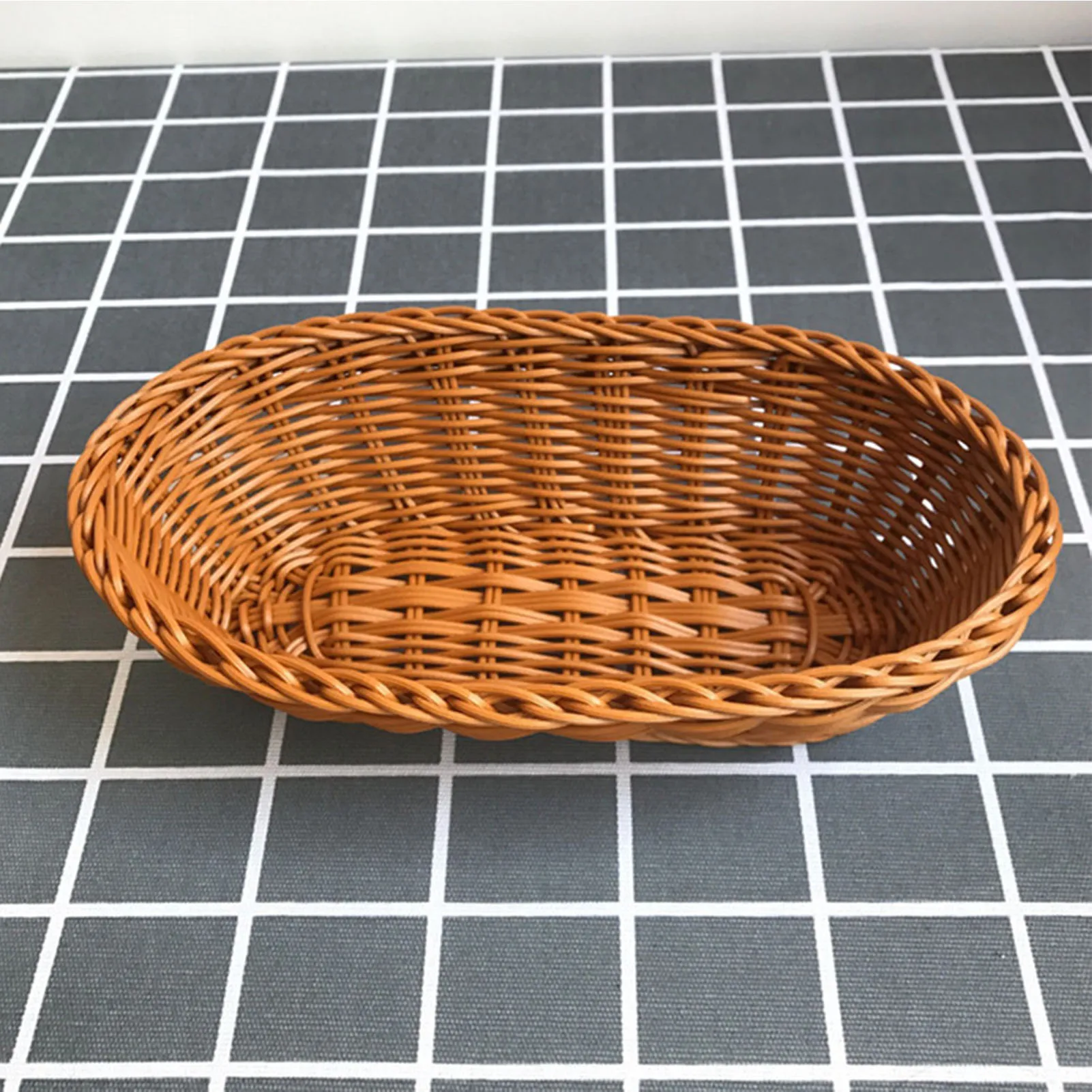 Oval Shaped Fruit Baskets Imitation Rattan Large Capacity Food Basket for Bread Candy Fruit Vegetable Storage Kitchen Supplies 6