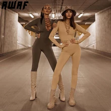 

AWAF Fashion Fitness Yoga Jumpsuit Women Sexy Hollow V Neck Long Sleeve Elasticity Rompers Bottoming Exercise Female Jumpsuit