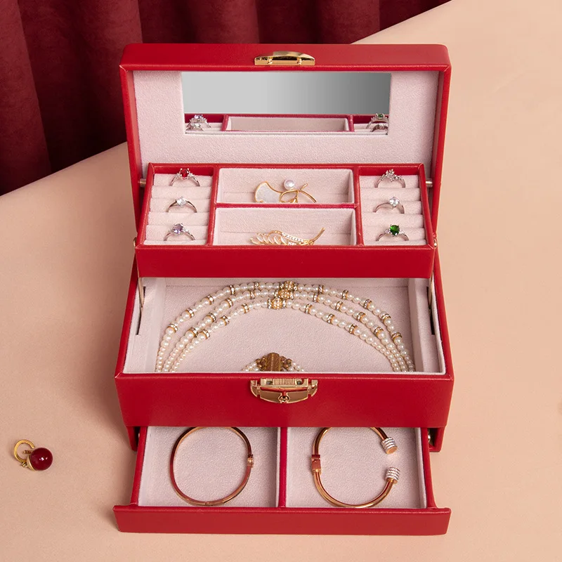 

High-end jewelry box storage box wholesale multi-layer delicate drawer earrings bracelet necklace jewelry box