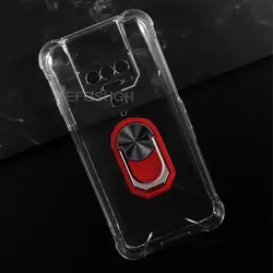 Cubot KingKong 8 Durable Back Finger Ring Silicone Phone Case with Bracket for Cubot kingkong 8 (Transparent C Red)