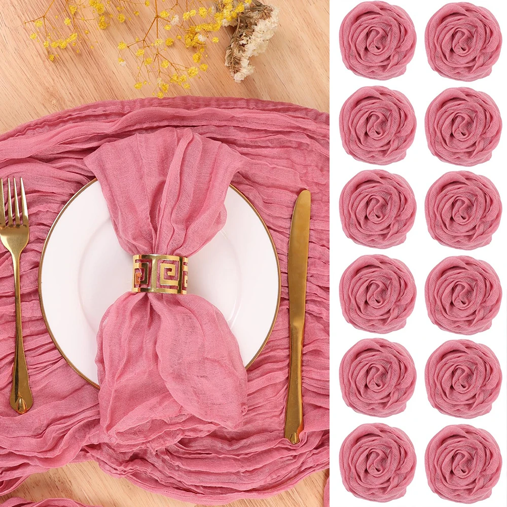12PCS Cheesecloth Napkins Rose Pink Gauze Napkins Wedding Decoration Baby Shower Dinner Bridal Shower Birthday Party Table Decor