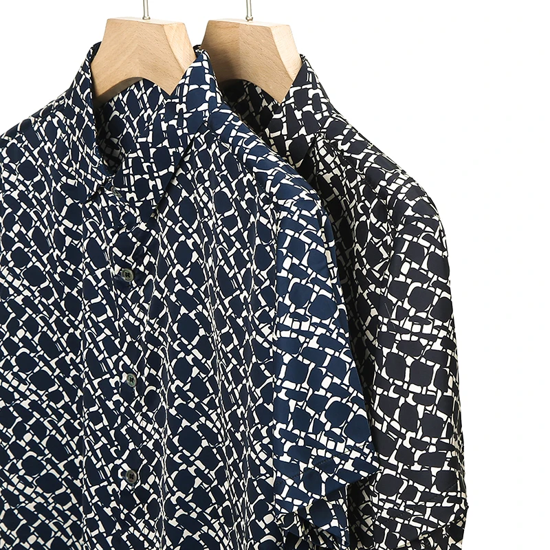 High Quality Men's Silk Tops Summer Fashion Stripes Smooth Satin Silk Shirts Short Sleeve Soft Mulberry Dress