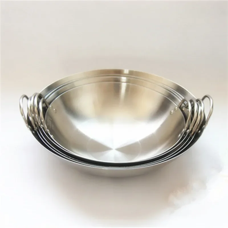 Iron Non-coating Woks Gas Cooker Traditional Handmade Pot Huge Manual Forging Wok With Binaural 34/40cm Double Ear Chef Fry Wok Cast Iron Wok Iron Wok