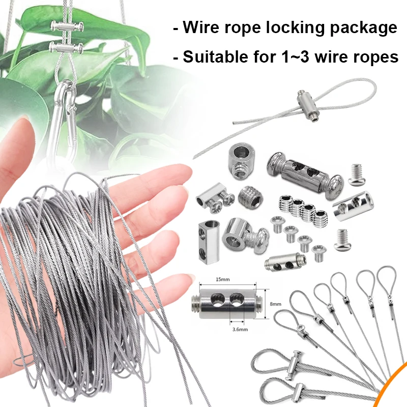 1 set wire rope adjustable single/double hole buckles clamp 7*7 stainless steel wire rope fastener light clamp thread lock