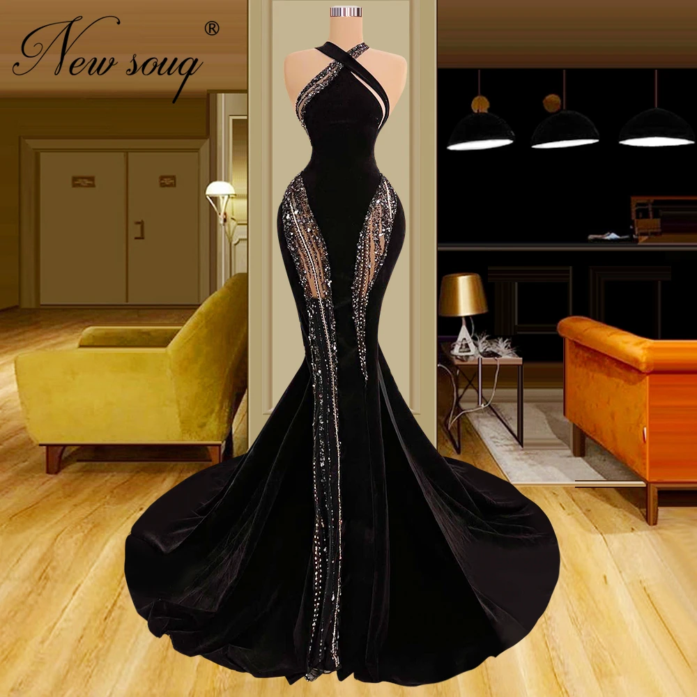 

Sexy Black Mermaid Long Prom Dresses Custom Made Formal Sequins Illusion Party Engagement Dress New Arabic Dubai Evening Dresses