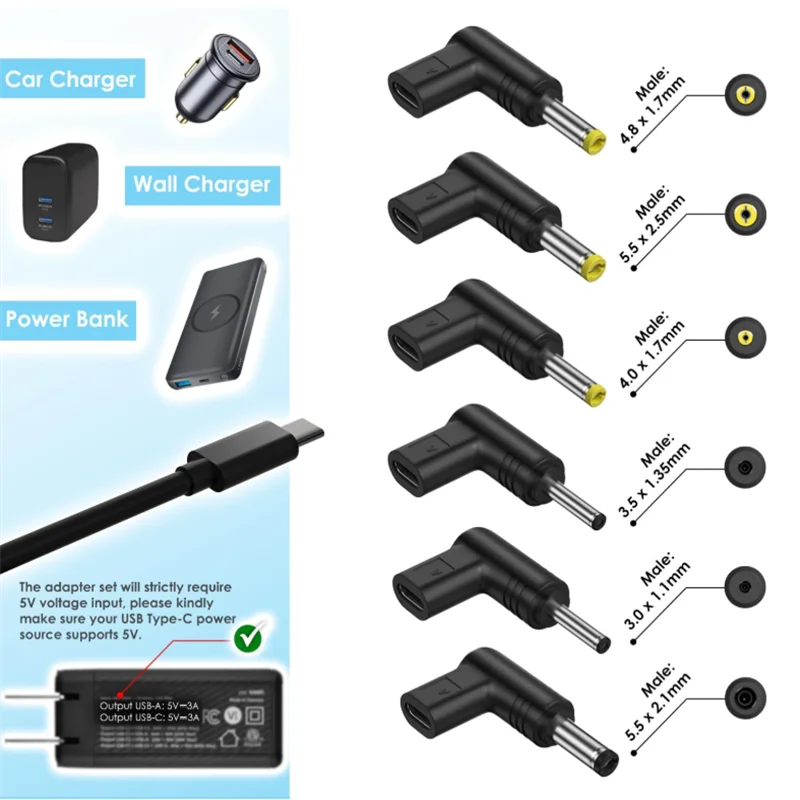 Universal USB-C to DC Power Connector Adapter for Electronics and Devices