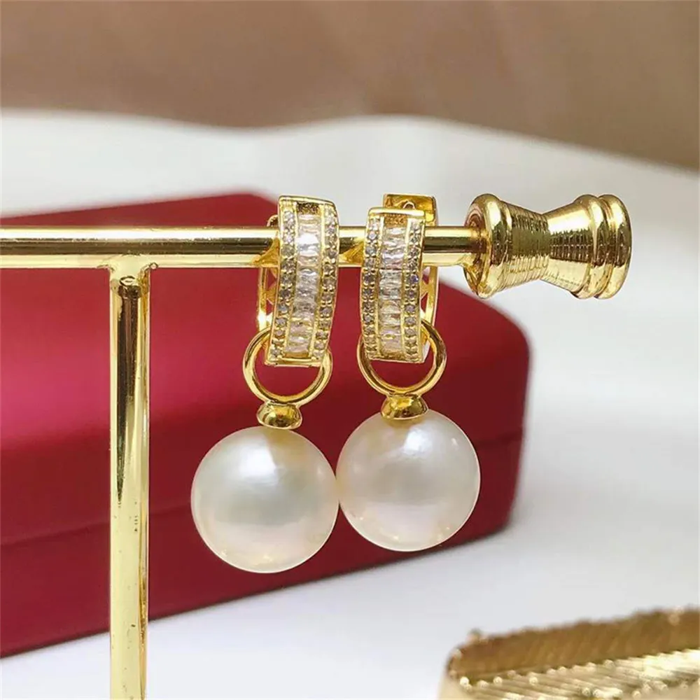 

DIY Pearl Ear Stud Accessories S925 Sterling Silver Jewelry Gold Ear Buckle Female Empty Holder Fit 8-15mm Beads