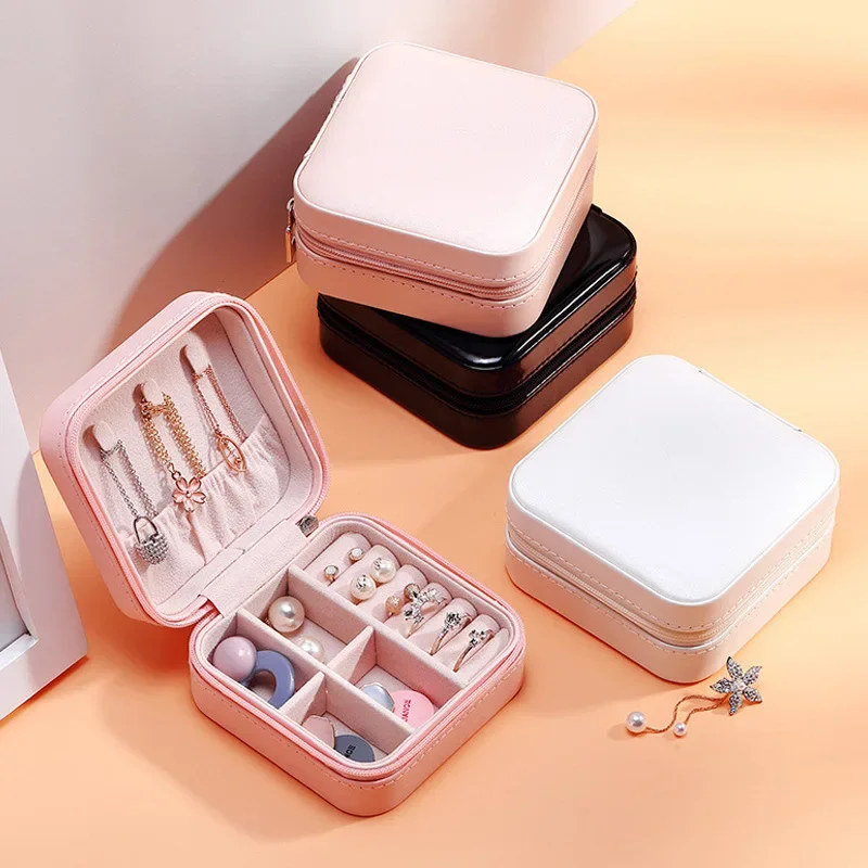 

Jewelry Organizer Portable Jewelry Box Display Travel Jewelry Case Boxes Button Leather Storage Zipper Jewelers Joyero Display