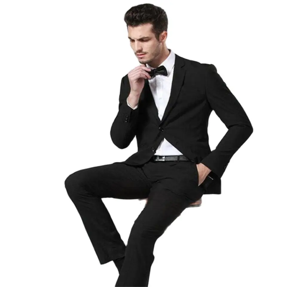 

Новый мужской костюм Smolking Noivo Terno, облегающие вечерние костюмы Easculino для мужчин, черный (пиджак + брюки), свадебная одежда с лацканами