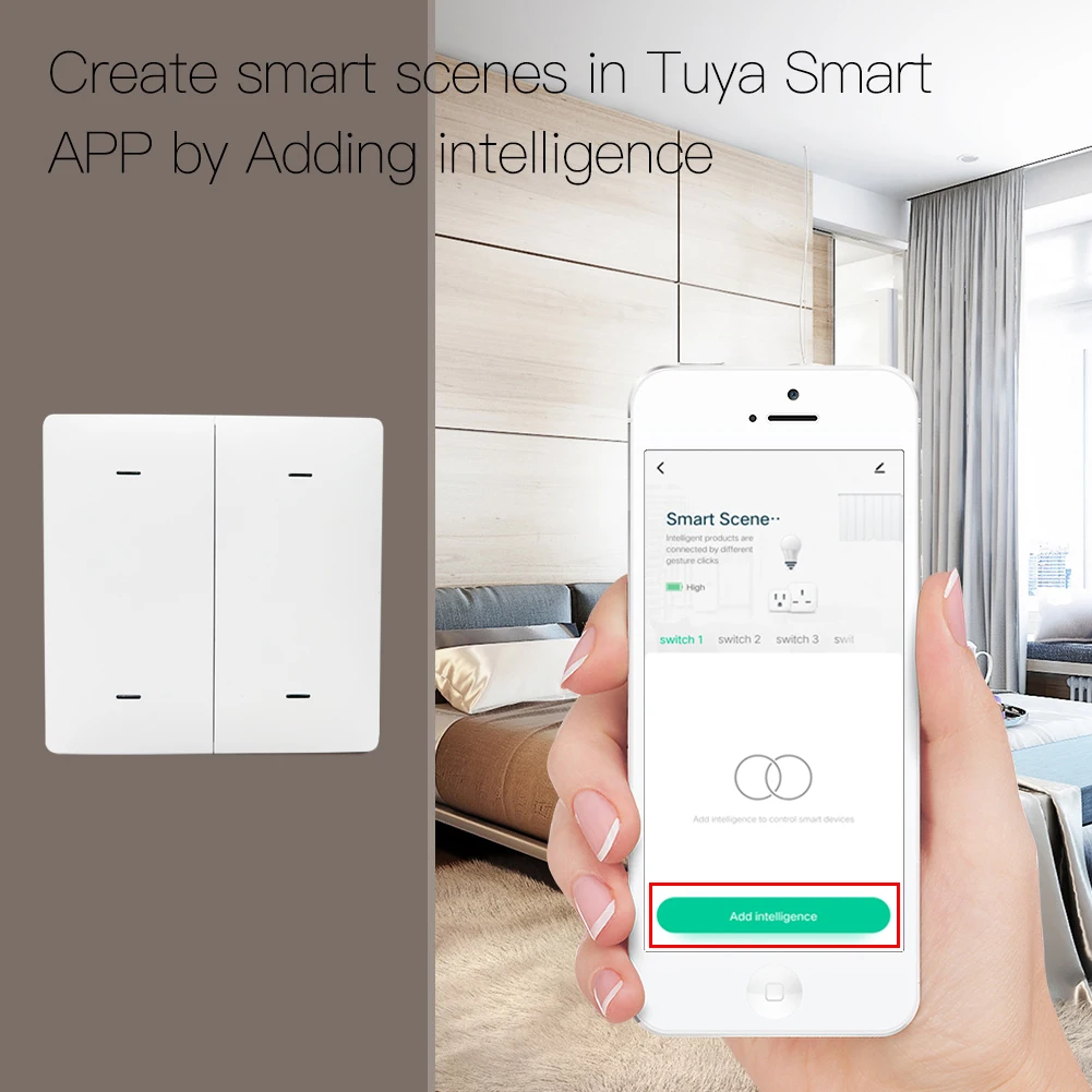 Фото Беспроводной кнопочный переключатель Tuya Smart ZigBee, контроллер с дистанционным регулятором яркости для автоматизации дома, клавиш №2