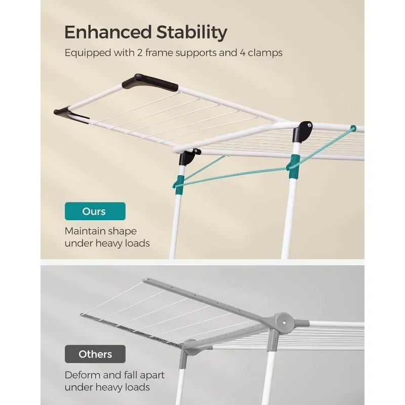 Clothes Drying Rack Foldable, Gullwing Laundry Drying Rack, Space-Saving, 22.2 x 68.1 x 38 Inches, Sock Clips, Metal Structure 4