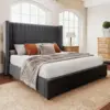 Lift up Storage Bed Frame Queen Size,Upholstered Platform Bed Velvet with Channel Tufted Wingback Headboard,No Box Spring Needed 3