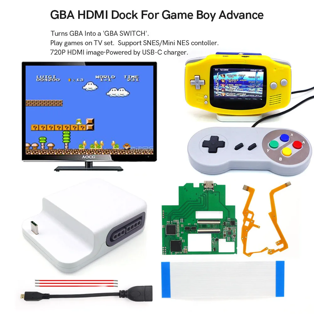 ゲームボーイ用ドックステーション,720p,hdmi gba,コンソール用,男の子 