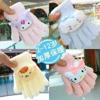 Anime Cartoon My Melody Hello Kitty Kawaii Kuromi Sanrio Golves Winter Warm Flap Open Half Finger Children's Gloves Girls Gift 2