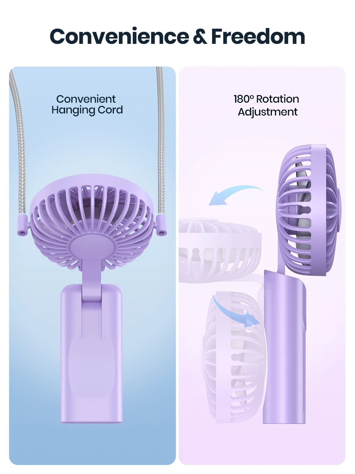 K38 Portable Handheld Fan,5000mAh 3 in 1 Multifunction Personal Travel Neck Fan