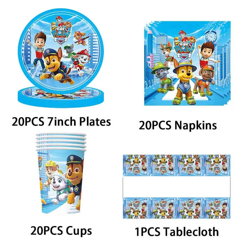 Paw Patrol Decoration Birthday Party Supplies Kids Canine Patrol Theme Tableware Set Chase Dog Balloon Deco Happy Banner For Boy