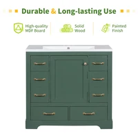 36" Bathroom Vanity Without Sink, Cabinet Base Only, Six Drawers, Multi-Functional Drawer Divider, Adjustable Shelf, Green 2