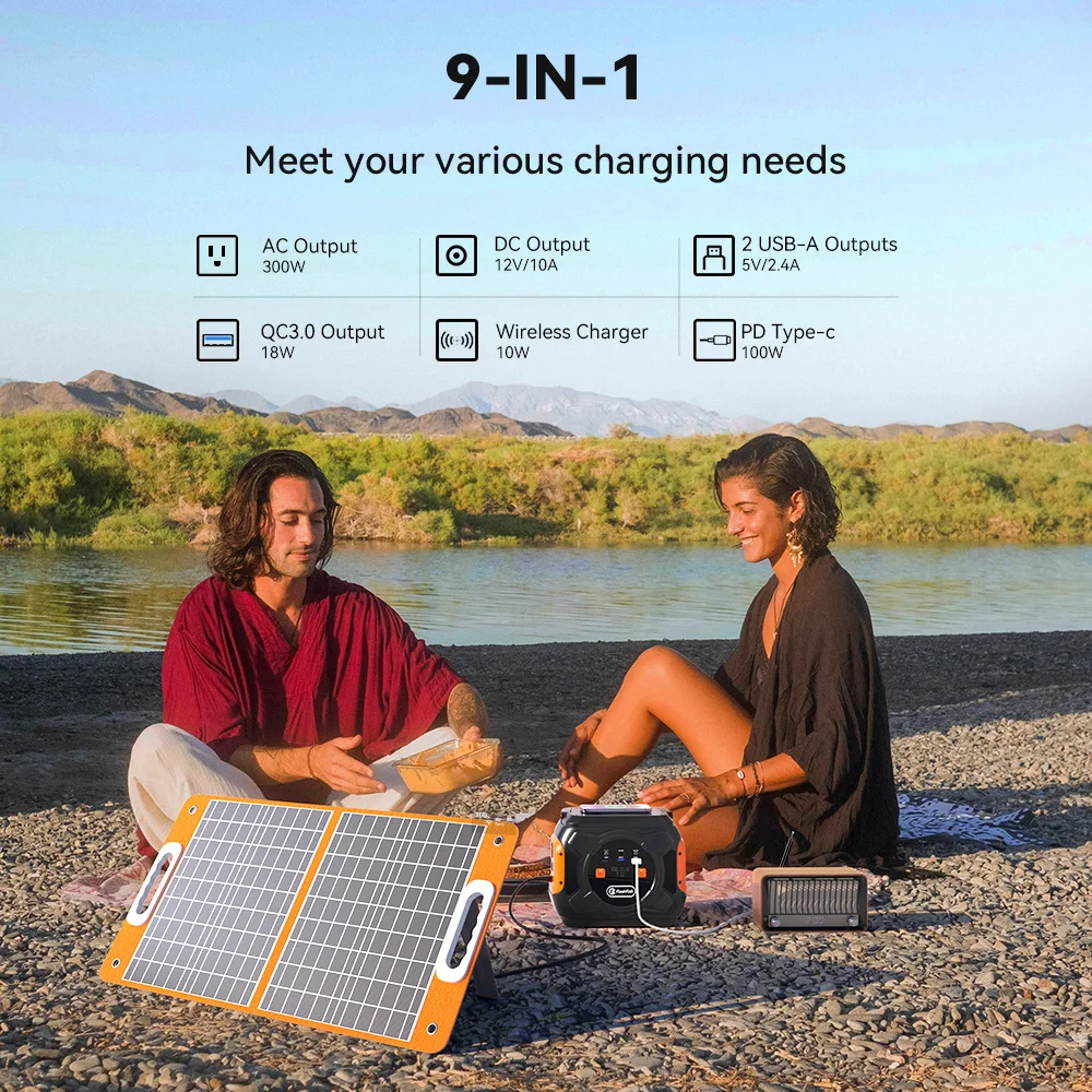 320W Portable Power Station; Flashfish 292Wh 80000mAh Solar Generator Backup Power With LASHFISH 18V/60W Foldable Solar Panel 3